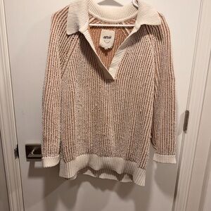 Aerie V-Neck Sweater in Tan and Cream